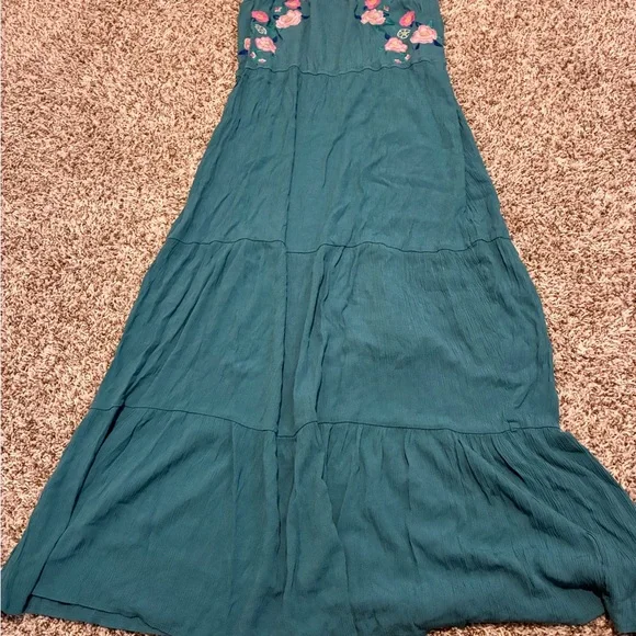 Time and Tru Teal Maxi Dress with Floral Embroidery - Picture 2 of 2